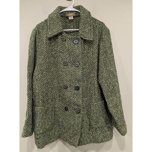 Boyne Valley Weavers In Ireland Green Herringbone Wool Blend Coat Size XL